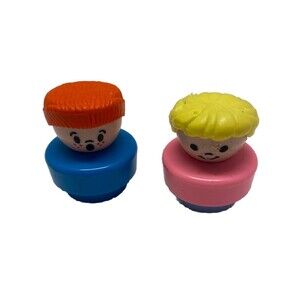 Fisher Price Little People Boy and Girl VTG  1990 Girl has bite marks